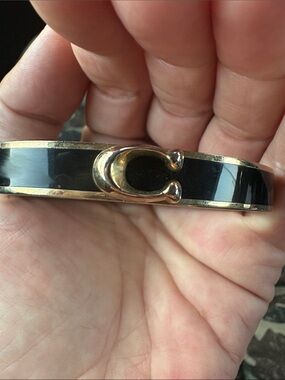 Coach Black Enamel Bracelet with Gold 'C' Accent